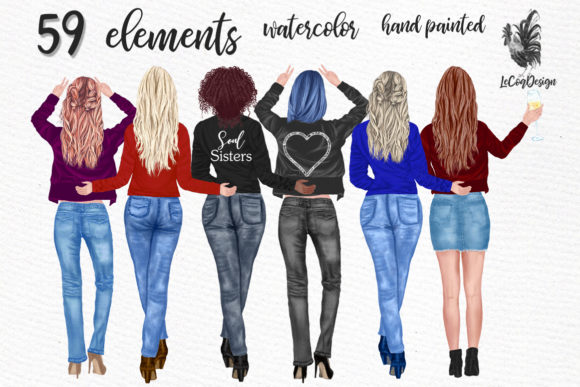 Best Friends Clipart Girls Back View Illustrations