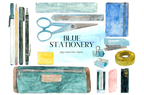 Blue Back to School Stationery Clipart and Illustrations