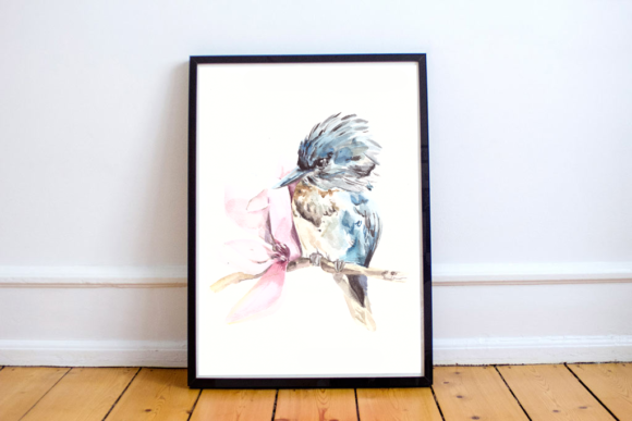 Blue Bird on Magnolia Print Illustrations