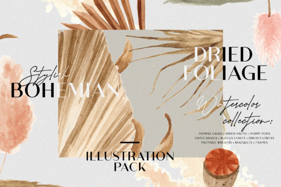 Bohemian Dried Foliage Illustration Pack