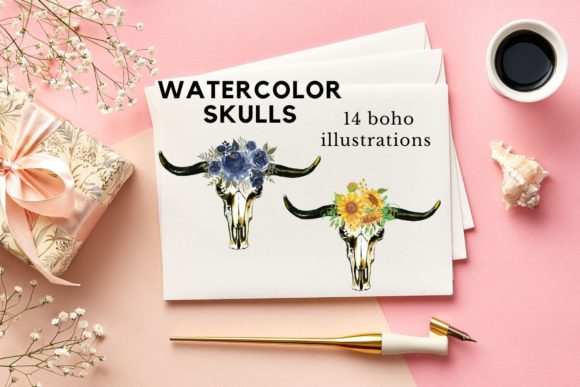 Boho Deer an Flowers, Illustrations