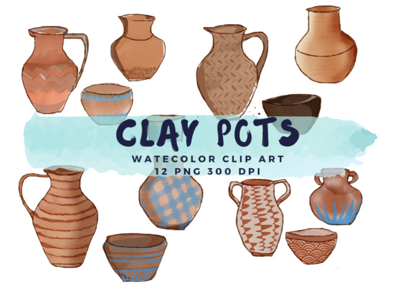 Clay Pottery Clipart Set for Illustrations