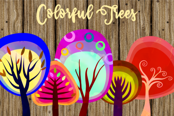 Colorful Seasonal Forest Fall Trees Illustrations
