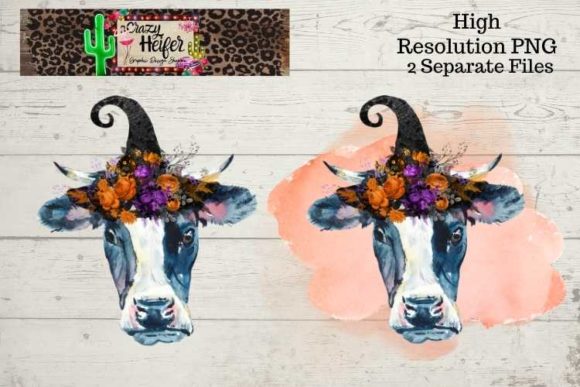 Cow Black White Halloween Witch PNG and Illustrations