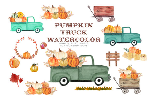 Fall Pumpkin Truck Clipart, Illustrations