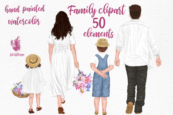 Family Clipart Parents with Kids Flowers