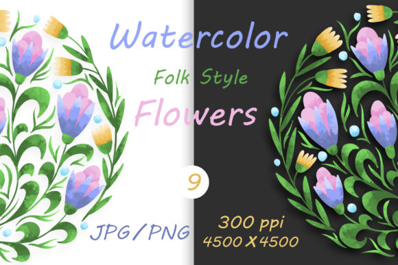 Flowers in Folk Style and Illustrations