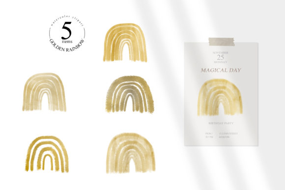 Gold Rainbow Clipart Set. PNG Format