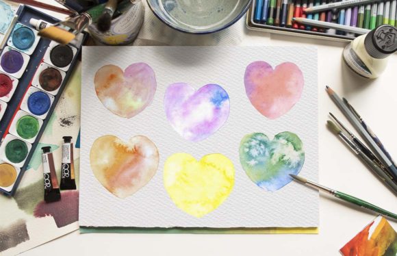 Hand Painted Multicolored Hearts Illustrations