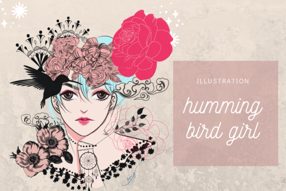 Hummingbird Rose Girl Manga Illustration