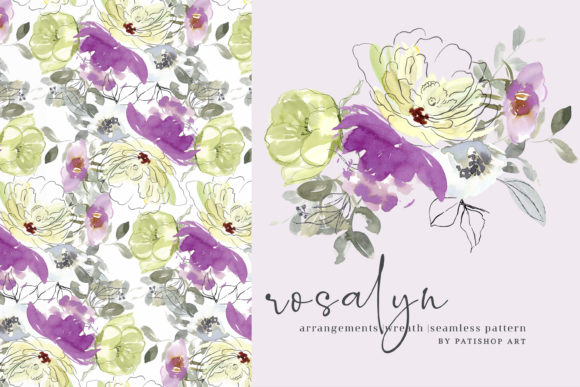 Lemon and Purple Floral Clipart Set for Illustrations