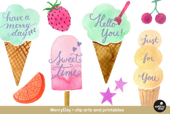 Pastel Ice Cream Clip Art and Illustrations