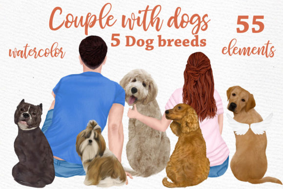 People with Dogs, Dog Clipart, Illustrations