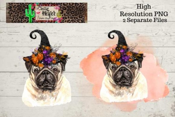 Pug Halloween Witch PNG & Illustrations