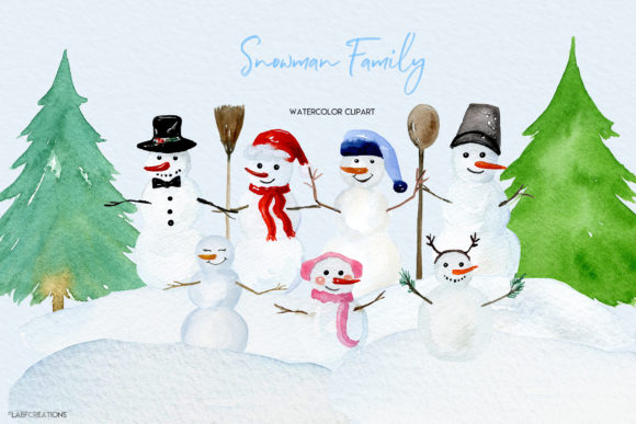 Snowman Family. Winter Clipart. Illustrations