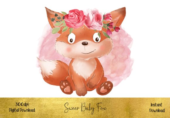 Sweet Baby Fox with a Floral Crown Illustrations